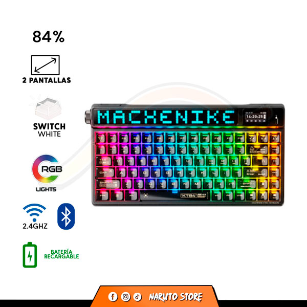 TECLADO MECANICO MACHENIKE KT84 NEGRO - SWITCH WHITE - PANTALLA - INALAMBRICO